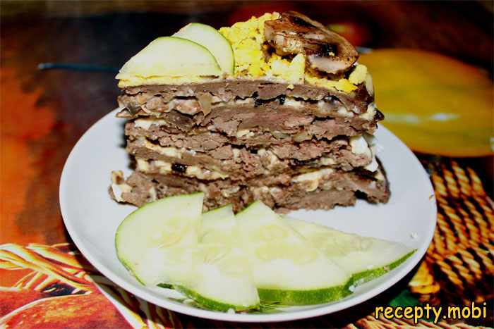 Печеночный торт с грибами