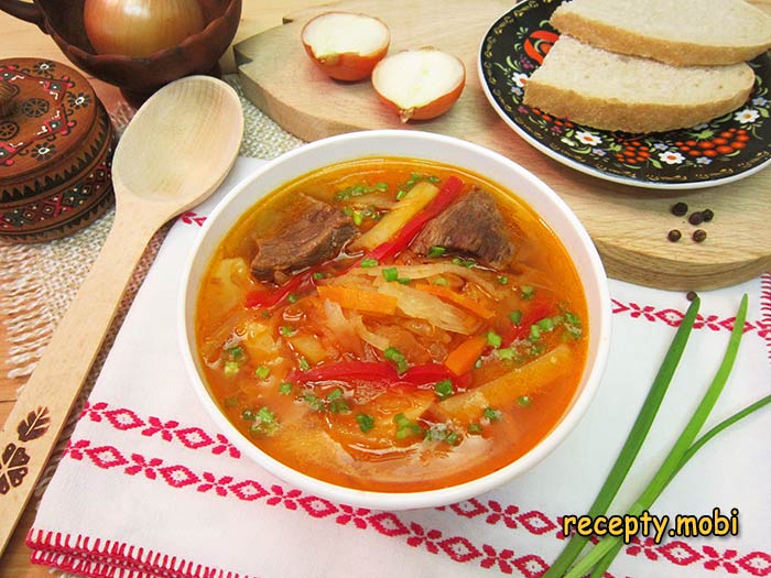 Щи с телятиной, квашеной и свежей капустой