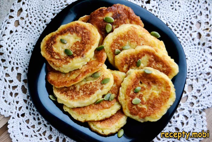 Pumpkin pancakes with raisins on kefir