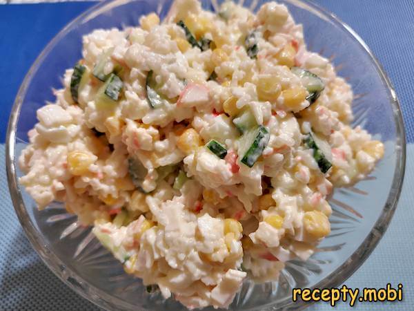 Crab stick salad with cucumber and corn